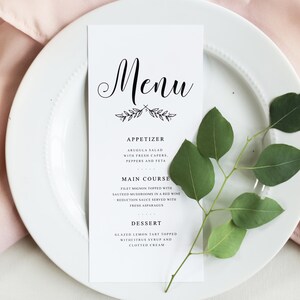 Karta menu weselnego, natychmiastowe pobranie, czarno-białe menu weselne do wydrukowania, nowoczesne menu na nakrycie stołu