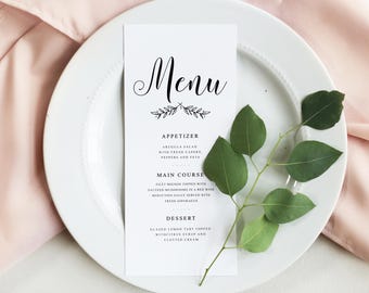 Wedding Menu Card, Instant Download, Printable Black and White Wedding Menu, Modern Place Setting Menu