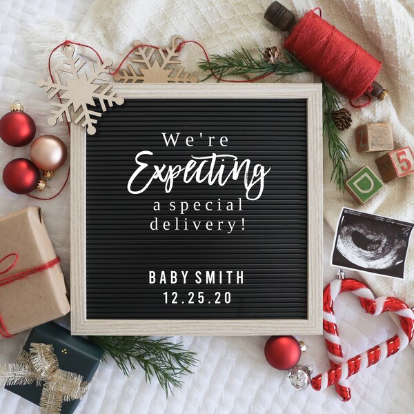 Edit-Yourself Christmas Baby Announcement for Social Media, Holiday Themed Baby Announcement, Digital File, Christmas Birth Announcement