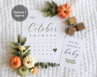 Fall Pregnancy Announcement for Social Media, Baby Announcement Calendar, Baby Due Date, Birth Announcement, Pumpkin, Halloween themed