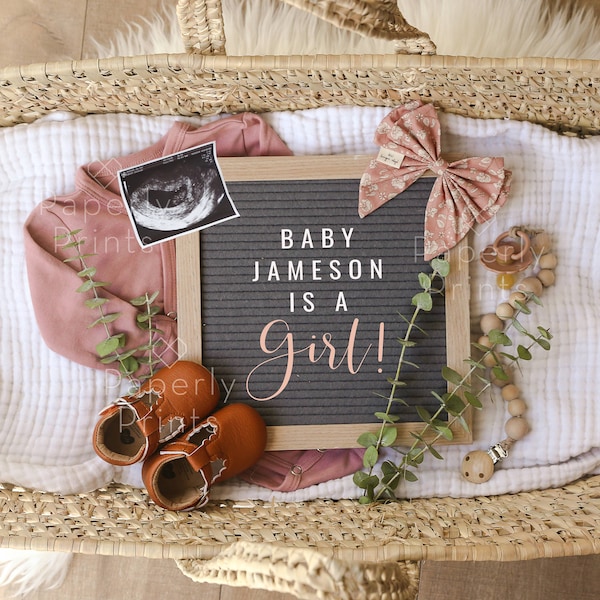 Digital Girl Pregnancy Announcement for Social Media, Baby Girl Announcement digital file, instagram baby announcement, it's a girl