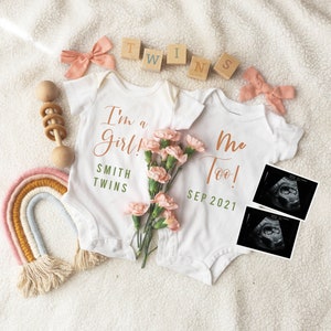 Edit-Yourself Twin Girl Pregnancy Announcement for social media, Custom Twin Girl Baby Announcement, Digital File, Twin Girl Birth
