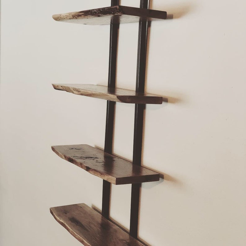 Live Edge Floating Shelving Solid Bark Pocket Hickory with Etsy
