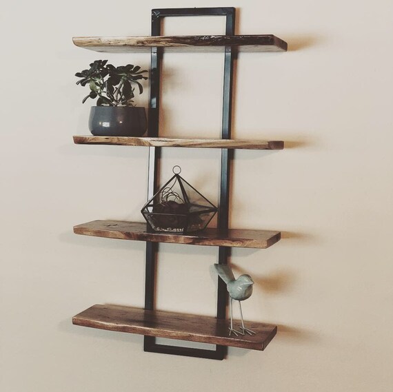 Live Edge Floating Shelving Solid Bark Pocket Hickory with Etsy