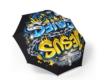 Graffiti Jesus Cross umbrella | Foldable Umbrella, Urban Street Art Rain Accessory