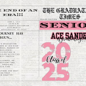 Editable Graduation Newspaper 2025 | Senior Year Keepsake | Instant Download Canva Template