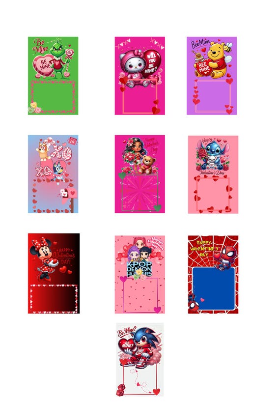 10 PNG Valentine’s Day Jumbo Cards for Kids | 11x17 Printable Valentine Cards | Digital Download
