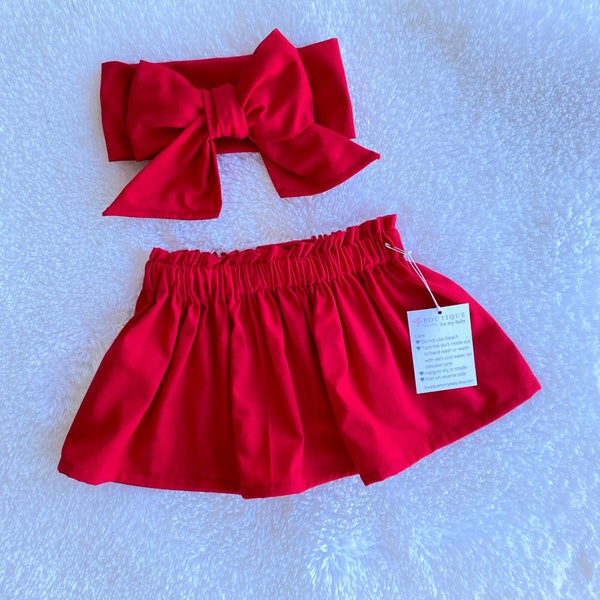 Red skirt, Baby Skirt, Toddler Skirt, Baby Girl Outfit, Skirt, Bow Headwrap, Baby Headwrap, Hair Bow, Big Bow, Skirt Set, Red Headwrap