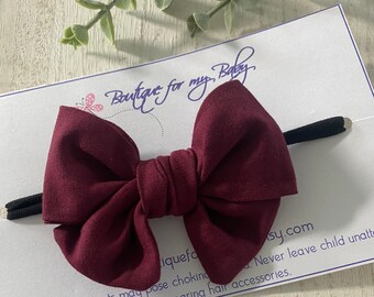 Classic Knot Bow, Knot Hair Bow, Knot Headband, Bow Headband, Tie Knot Headband, Girl, kids, toddlers hair accessory, Burgundy Knot Bow