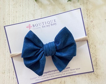 Classic Knot Bow, Knot Hair Bow, Knot Headband, Bow Headband, Tie Knot Headband, Girl, kids, toddlers hair accessory, Denim Knot Bow