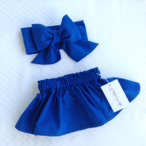 Blue Baby Skirt, Toddler Skirt, Baby Girl Outfit, Skirt, Bow Headwrap, Baby Headwrap, Hair Bow, Headwrap, Big Bow, Girl Skirt