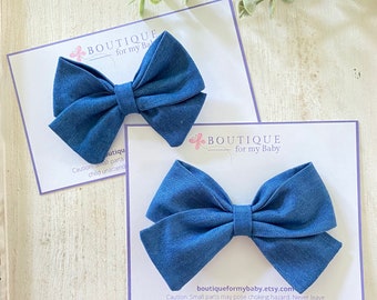 Denim Sailor Bow, Sailor Bow Headband or Clip, Little girl bows, Girls Fabric Bow Headband or Clip, Bow Hair Clip, Bow Headband