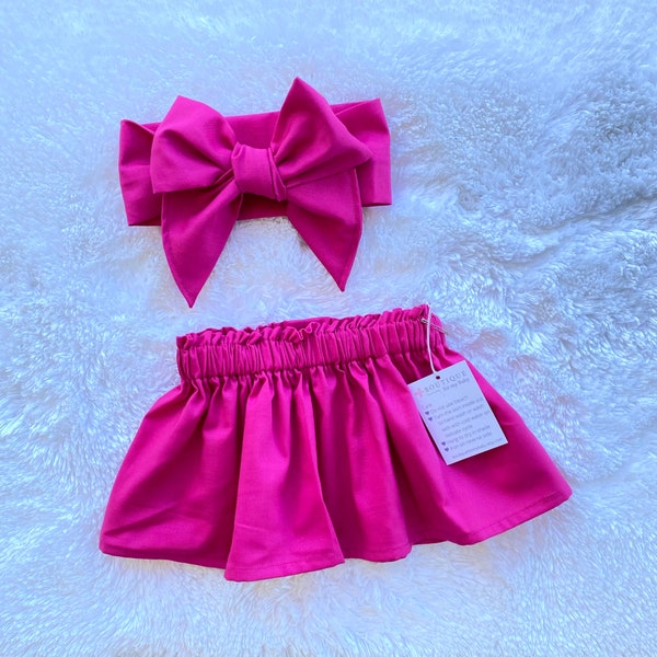 Hot Pink skirt, Baby Skirt, Toddler Skirt, Baby Girl Outfit, Skirt, Bow Headwrap, Baby Headwrap, Hair Bow, Headwrap, Big Bow, Pink skirt