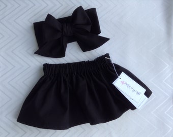 Black skirt, Black Headwraps, Baby Skirt, Toddler Skirt, Baby Girl Outfit, Skirt, Bow Headwrap, Sailor bow, Headwrap, Big Bow, Girl Skirt