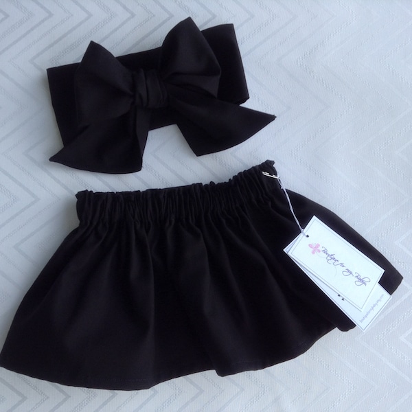 Black skirt, Black Headwraps, Baby Skirt, Toddler Skirt, Baby Girl Outfit, Skirt, Bow Headwrap, Sailor bow, Headwrap, Big Bow, Girl Skirt