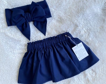 Navy blue skirt, Navy blue Headwrap, Baby Skirt, Toddler Skirt, Baby Outfit, Skirt, Bow Headwrap, Baby Headwrap, Hair Bow, Headwrap, Big Bow