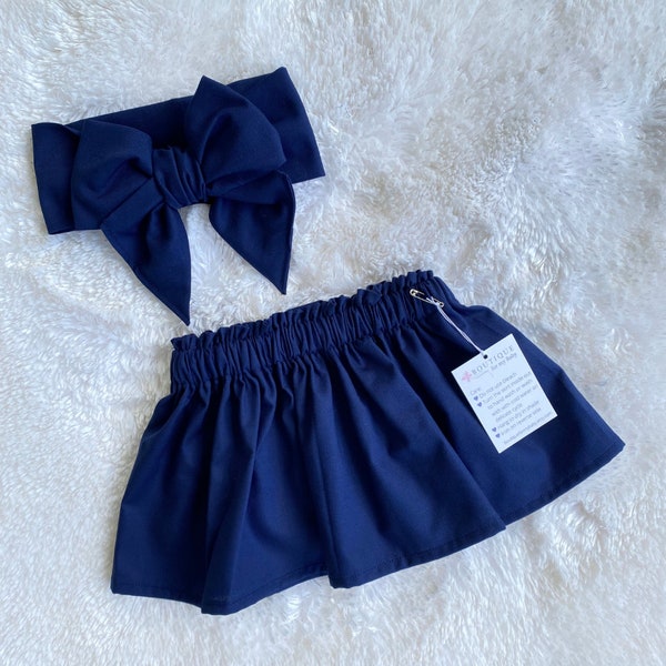 Navy blue skirt, Navy blue Headwrap, Baby Skirt, Toddler Skirt, Baby Outfit, Skirt, Bow Headwrap, Baby Headwrap, Hair Bow, Headwrap, Big Bow