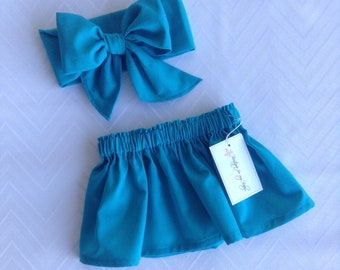 Turquoise skirt, Turquoise headwrap, Baby Skirt, Toddler Skirt, Girl Outfit, Skirt, Bow Headwrap, Baby Headwrap, Hair Bow, Headwrap, Big Bow