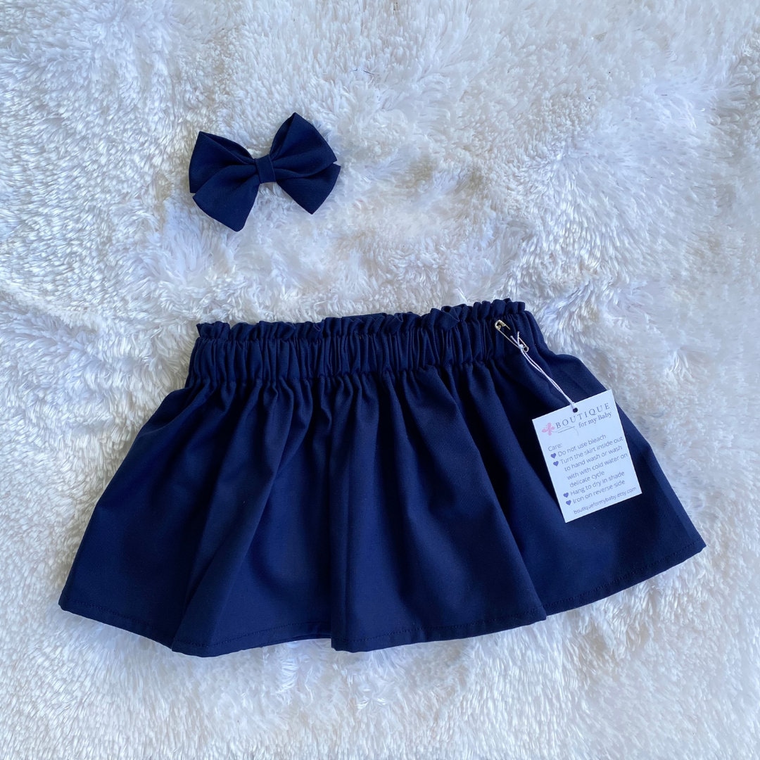 Navy Cotton Baby Skirt With Sailor Bow Handmade Outfit