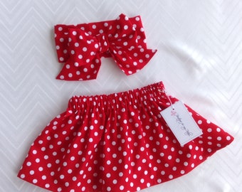 Minnie Mouse Skirt, Baby Skirt, Toddler Skirt, Skirt, Bow Headwrap, Hair Bow, Headwrap, Big Bow, Red Polka dot skirt, Minnie Bow