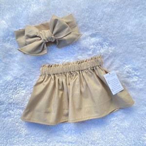 Khaki Baby Skirt, Toddler Skirt, Baby Girl Outfit, Skirt, Bow Headwrap, Baby Headwrap, Hair Bow, Headwrap, Big Bow, Girl Skirt