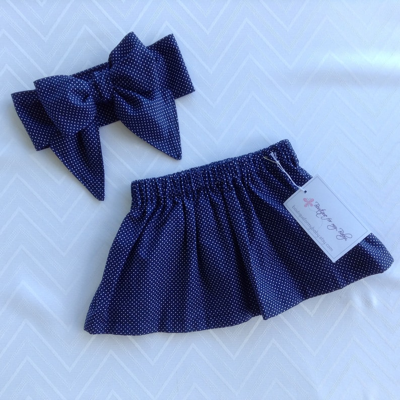 Bow Headwrap Baby Headwrap Navy blue skirt Headwrap Big Bow Hair Bow White and blue skirt Skirt Baby Skirt Polka dot Toddler Skirt