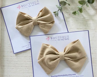 Khaki Sailor Bow: Girls Hair Clip or Headband