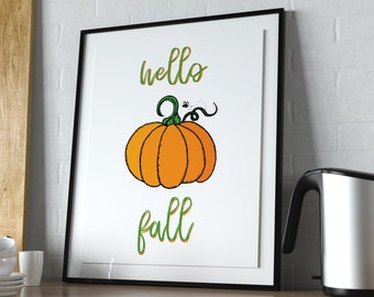 Hello Fall Sign, Pumpkin Decor, Thanksgiving Printable, Fall Decor, Fall Printable, Hello Fall Printable, Fall Farmhouse, Thanksgiving Decor