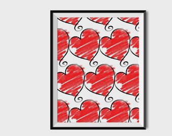 Dorm Room Decor, Heart Print, Heart Printable, Cute Dorm Decor, Cute Dorm Prints, Heart Pattern, Dorm Decor Girl, Girl Room Art, Girl Prints