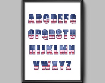 American Flag Poster, ABC Poster, Kids Room Decor, Veterans Gift, Memorial Day Decor, Memorial Day Decorations, Independence Day Decor