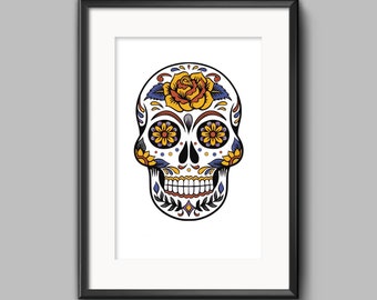 Mexican Skull Art, Cute Skull Print, Skull Printable, Halloween Party, Halloween Printable Decor, Halloween Party Ideas, Teen Room Decor