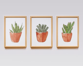 Cactus Prints, Set Of 3 Prints, Cacti, Watercolor Succulent Print, Botanical Wall Art, Cactus Wall Decor, Succulent Art Print, Succulent Art