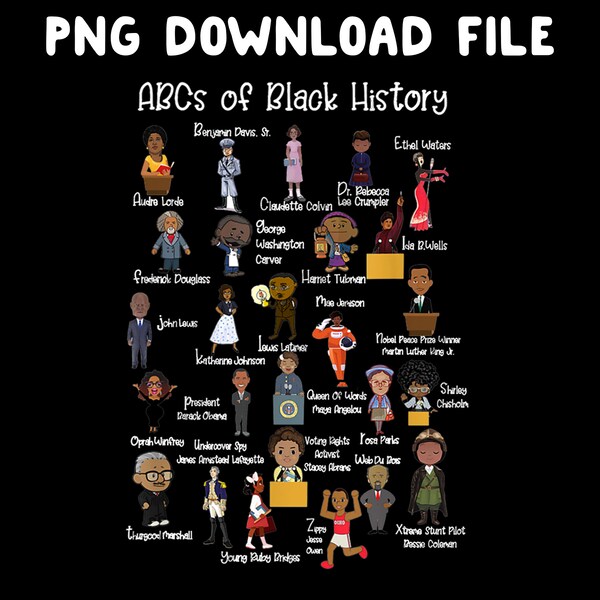 ABCs of Black American History Month Png, Famous African Americans Historical Png, Black History Png, Black Lives Matter Png