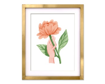 Coral Peony Watercolor Painting | Whimsical Flower Art Print