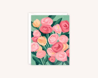 Roses Greeting Card | Floral Notecard | Pastel Flower Card | Pretty Floral Greeting Card