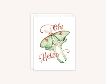 Hello Luna Card | Luna Moth Notecard | Luna Moth Card | Friendship Greeting Card