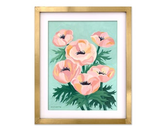 Anemones Print | Pink Flower Painting | Vibrant Flower Art | Pink Nursery Art Print