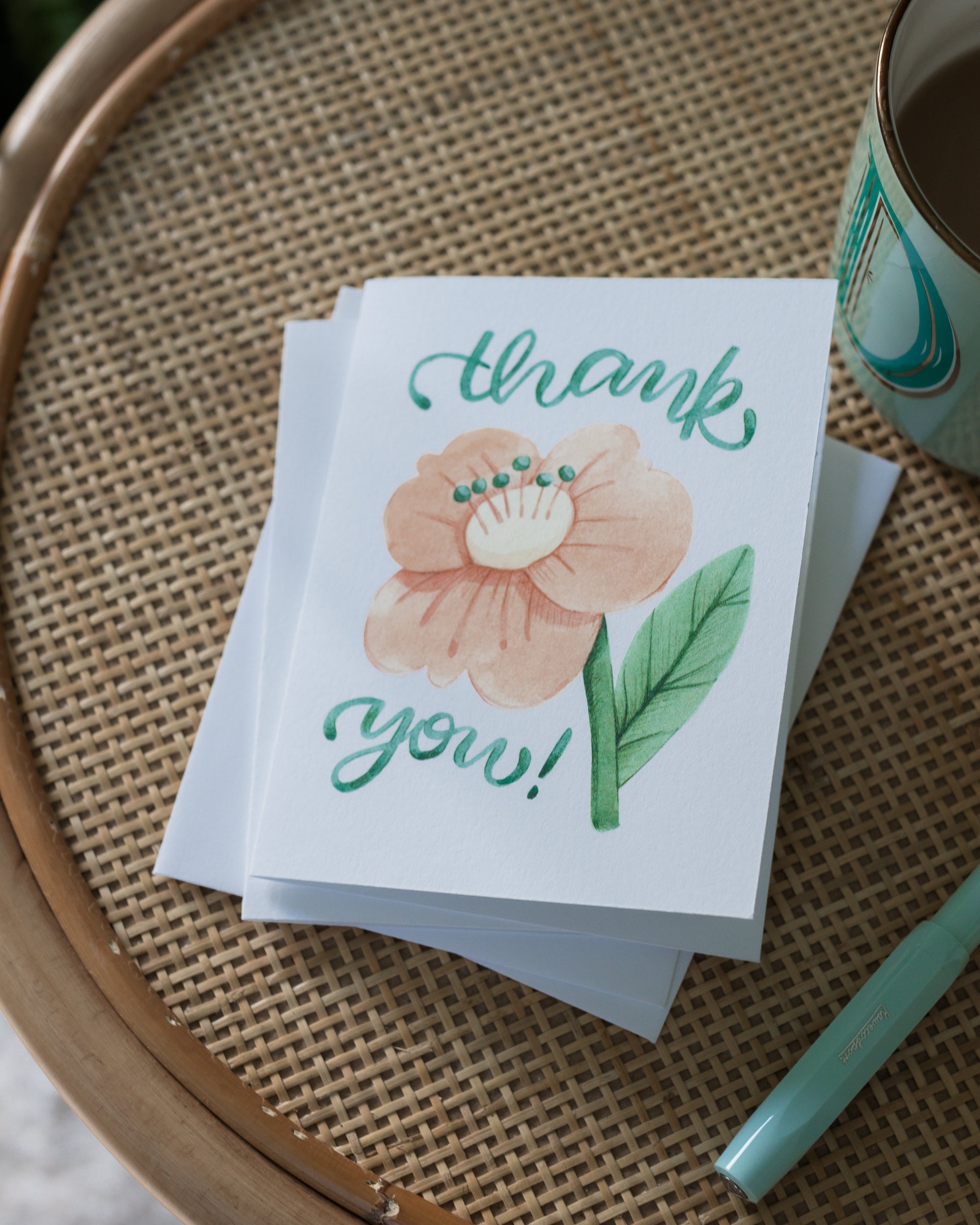 Paper Note Cards Stationery Peony Thank You Cards Pink Peony Merci Card ...