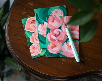 Pretty Peonies Card Set | Floral Notecards | Pastel Flower Greeting Cards | Pretty Birthday Cards