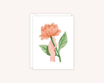 Peony in the Hand Greeting Card | Peony Notecard | Peony Watercolor Card | Floral Notecard