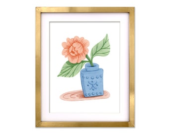 Peony Flower Vase Art Print | Whimsical Nursery Decor