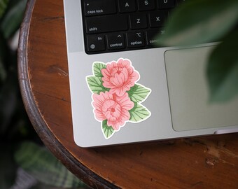 Pink Peony Sticker | Waterproof Vinyl Decal | Large Laptop Sticker | Peony Illustration | Peony Water Bottle Decal