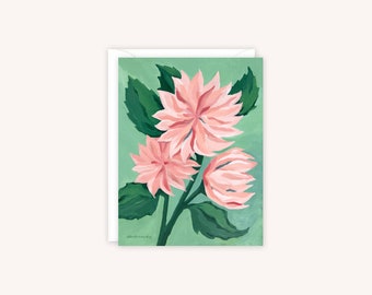 Dahlias Greeting Card | Floral Notecard | Pastel Flower Card | Pretty Floral Greeting Card