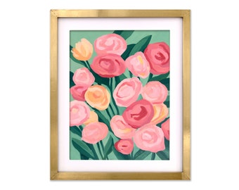 Colorful Roses Print | Pink and Yellow Roses Painting | Vibrant Flower Art Print