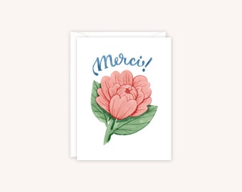 Merci Peony Greeting Card | Peony Notecard | Peony Watercolor Card | Floral Notecard