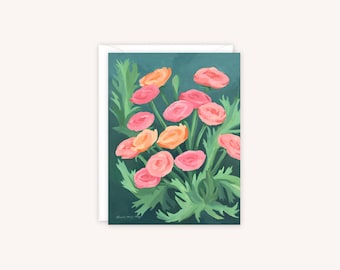 Ranunculus Greeting Card | Floral Notecard | Pastel Flower Card | Pretty Floral Greeting Card