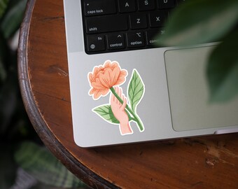 Peach Peony Sticker | Waterproof Vinyl Decal | Large Peony Sticker | Peony Water Bottle Sticker