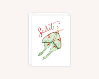 Salut Luna Greeting Card | Small Notecard | Luna Moth Card | Insect Greeting Card | French Notecard