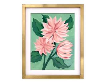 Pink Dahlia Painting | Whimsical Floral Print | Colorful Nursery Art | Pink Dahlia Wall Art