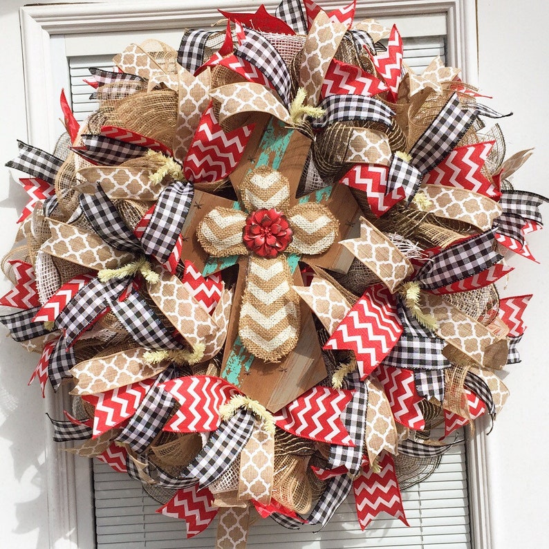 Cross Wreath Burlap Wreath Easter Deco Mesh Wreath Burlap Coss Wreath Everyday Wreath Easter Wreath Deco Mesh Wreath